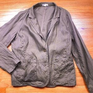 Eileen Fisher 100% Organic Linen Blazer Jacket Pine Needle M Boho Bohemian